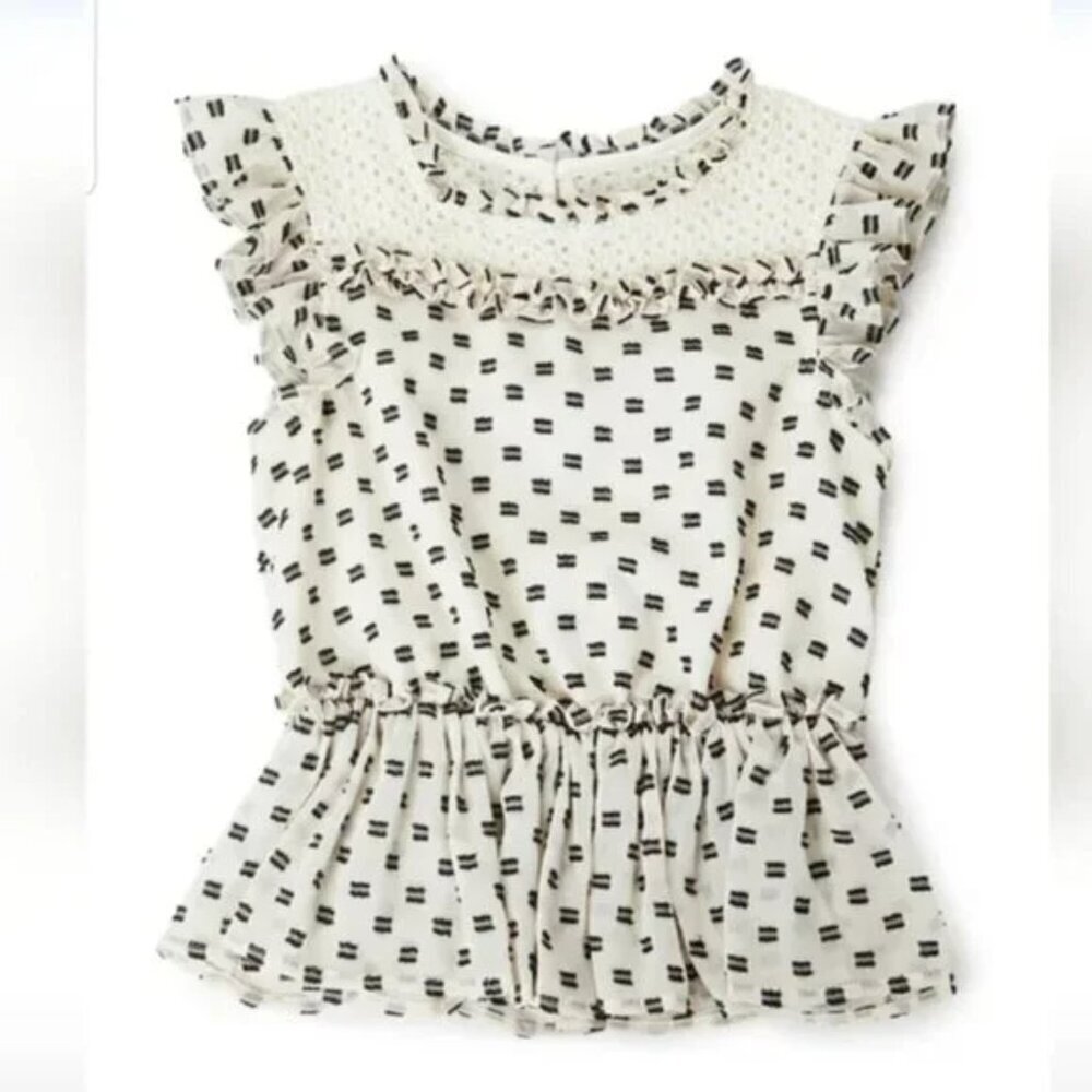 NWT BCBGgirl polka dot embroidery detail ruffle top little girl size 6 (D3)